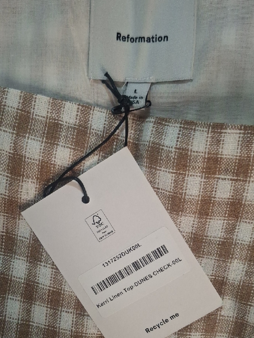 Reformation Beige and White Gingham Square-Neck Camisole - Picture 2 of 5